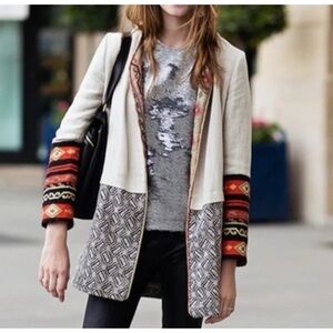 Zara Linen Blend Embroidered Boho Southwestern Long Jacket